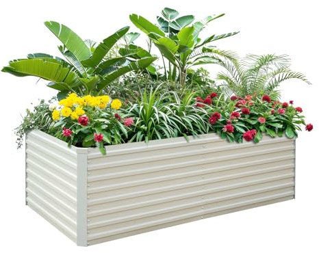 Hochbeet 1,8 x 0,9 x 0,6 m, verzinkt, Hochbeete für den Außenbereich, für Gemüse, Blumen, Kräuter, Stahl, großer tiefer Pflanzkasten, hohes Hochbeet mit 90 x 90 cm Unkrautbarriere, Stoff und Handschuh