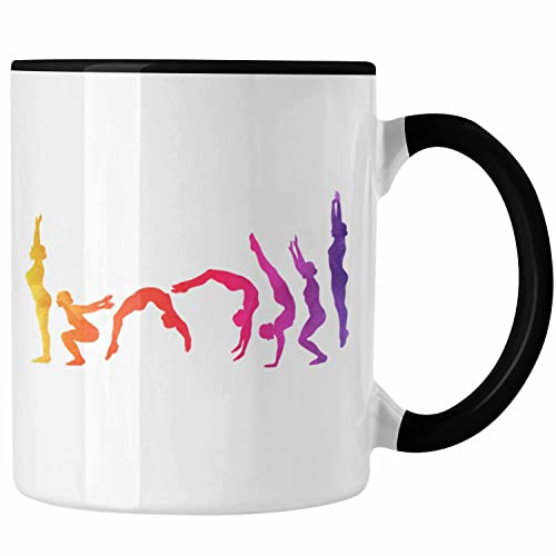 Trendation - Turnen Tasse Geschenk Akrobatik Evolution Kunst Leistungssport Kunstturnen Geschenkidee (Schwarz)