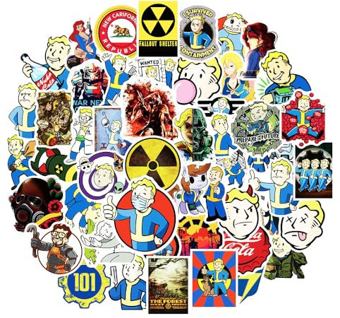 50 Stück Fallout-Aufkleber GMVAESKY Fallout-Merchandise-Aufkleber für Flaschen, Koffer, Laptop, Computer, Kühlschrank, Geburtstagsparty, Kinderspielzeug-Aufkleber