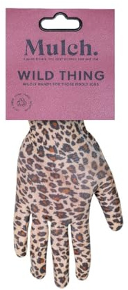 Mulch Leopard Print Gardening Gloves - Wild Thing | 100% Polyester Water Resistant Nitrile Palm | Size 8 Medium
