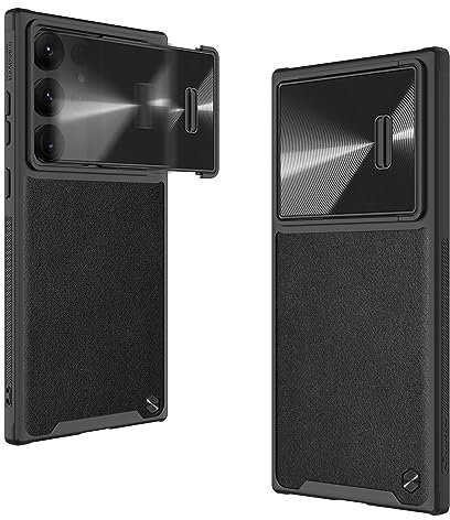 Nillkin Camshield-S Étui en cuir pour Samsung Galaxy S23 Ultra 5G, avec protection à ressort coulissant pour appareil photo, résistant aux chocs, compatible avec Samsung S23 Ultra 6,8, noir