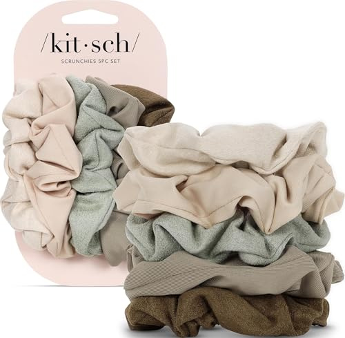 Kitsch Satin Haargummis Damen, Weicher als Seide - Moss Green, 5 Stück
