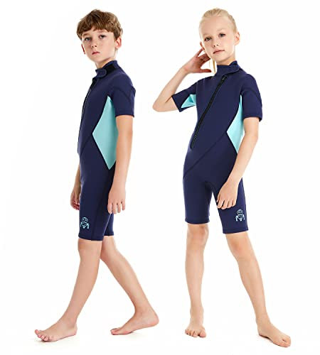 Summshall Neoprenanzug Kinder,2MM Neopren Shorty Wärmender Badeanzüge für Mädchen Jungen Thermal Taucheranzug Ultra Stretch Wetsuits für Wassersport