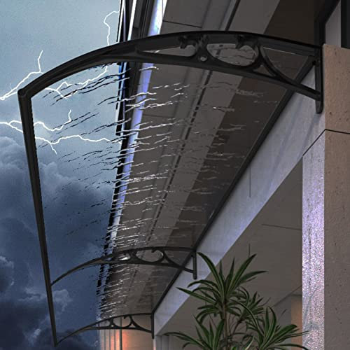 Vordach für Haustür Fenster Terrassen Überdachung Pultbogenvordach Sonnen Regen Shelter Roofing Haustürvordach,aus Polycarbonat und Aluminium Rahmen (60x160cm/24x63in)