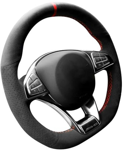 Alfanxi - Alcantara Lenkradbezug kompatibel mit Mercedes Benz AMG A45 / W205 C43 C63S/CLA45 CLS63/ GLC 43 63 / E43 W213 / S-Class S500 (rote Streifen)