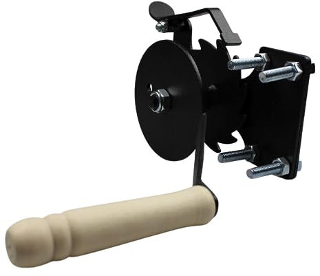 HUW - Barbecue Herd Kurbel - Grillrolle - Kurbel für Grill - Seil- Kette - Kabel - Einstellung der Rosthöhe - Holzgriff - 3 mm Stahl - Verstellbare Höhe Temperaturregelung - Montage 4 Schrauben, Wurst