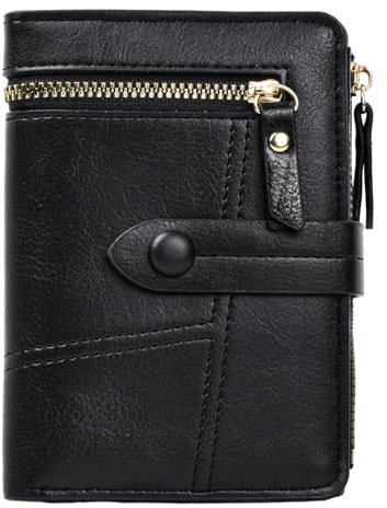 hongmo Geldbörse Damen 14 * 10cm Geldbeutel Viele Fächer Geldbeutel Damen mit Reißverschluss Münzfach Portemonnaie Damen PU Leder mit Münzfach Kurzer Süß Geldbeutel Leder für Frauen (Schwarze)