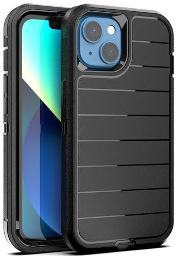YmhxcY for iphone 14/iphone 13 Case,3-in-1 Super Heavy duty phone protective case/Shock Protection/Dust Proof/Super sturdy, Designed for iphone 14/iphone 13 6.1-Black