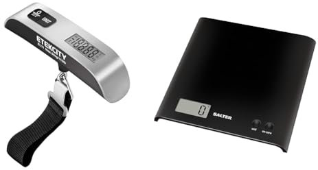 Etekcity EL11 Luggage Scale, Digital Portable Handheld Suitcase Weight for Travel with Rubber Paint & Salter 1066 BKDR15 Arc Kitchen Scale – Digital Food Weighing Scales For Precise Cooking/Baking