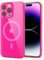 Svanove for iPhone 14 Pro Max Case Clear Compatible with Magsafe, Fluorescent Transparent Magnetic Magnet Mag Case, Slim Thin Bright Silicone Grip & Shockproof Bumper Camera Cover, Neon Hot Pink