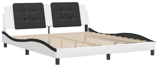 vidaXL Bettgestell, Bett ohne Matratze Zadar, Doppelbett für Schlafzimmer, Bettrahmen mit Lattenrost, Weiß Schwarz 180x200cm Kunstleder