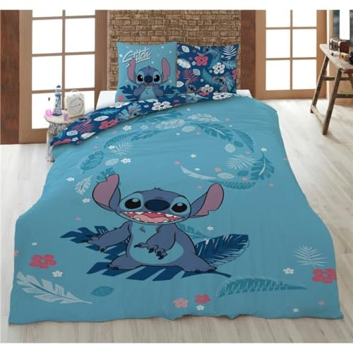 Aymax Stitch Bettwäsche für Doppelbett, aus Flanell, wendbar, Bettbezug 200 x 200 cm + 2 Kopfkissenbezüge 65 x 65 cm