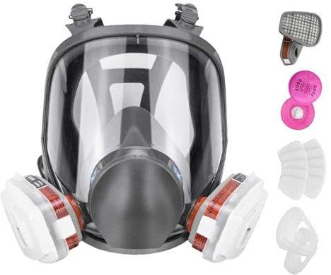 Xujuika Gesichts-Atemschutzmaske, Atemschutzmaske für Staub, Industrial 6800 Vollgesichtsmaske mit Filtern, Antibeschlag-Linse, High-Definition-Spiegelgesichts-Atemschutzmaske für Holzbearbeitung,