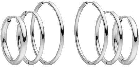 Purelei Echo Ohrring Set (Gold, Silber, Rosegold), Set aus wasserfesten Creolen für Damen, 3 Paar Creolen aus Edelstahl, Geschenk für Frauen, Verschiedene Größen (Silber)