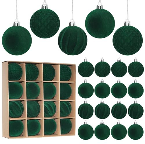 Miaikoe 16 Stück Samt Weihnachtskugeln hängende Ornamente Set, vorgebunden zerstörungsdicht Plastik Flocked Weihnachtskugeln Weihnachtsdekorationen Festival Feiertag Party Dekor (Grün, 6CM)