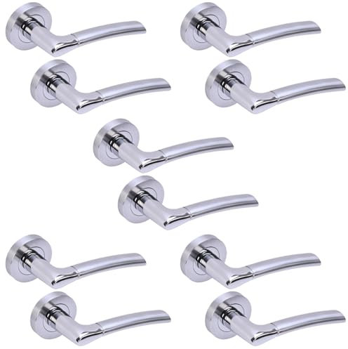 HANDLEZONE® 5 Sets Columba Lever On Round Rose Door Handles, Internal Passage Latch Handles - Dual Finish Polished/Satin Chrome