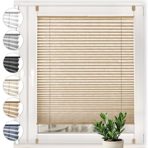 Sonello Plissee Crush Klemmfix ohne Bohren 50cm x 100cm Cappuccino Faltrollo Plisseerollo Jalousie für Tür & Fenster Blickdicht Sichtschutz Sonnenschutz Fertifplissee Rollo