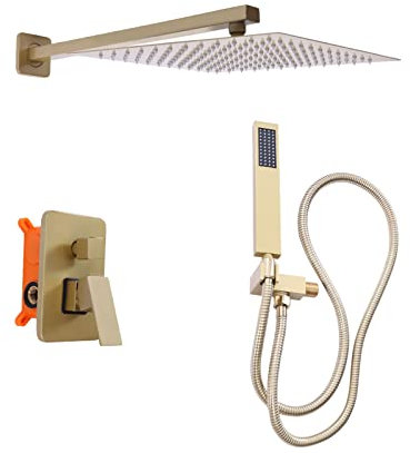 Ensemble de douche encastré, or brossé, 30,5 cm, avec pommeau de douche, douchette à main, 2 fonctions, en laiton, pour baignoires, système de douche, encastré, or brossé, double fonction