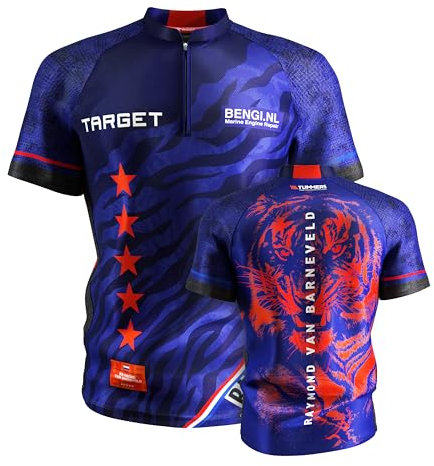Target Darts Raymond Van Barneveld Dart Shirt 2025, Größe: L | Herren Darts Weltmeisterschaft Shirt, Coolplay kragenloses Dart-Top für Erwachsene, Dartboards Top für Männer, Barney T-Shirt