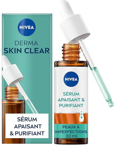 NIVEA Derma Skin Clear Sérum Purifiant et Apaisant (1 x 30 ml) — Sérum visage à l'Acide Hyaluronique, Provitamine B5 & Niacinamide — Soin visage anti points noirs, peaux à imperfections