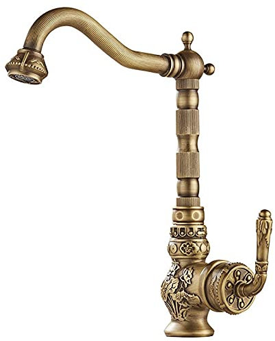 Roségold Küchenspülenmischbatterien Messing Antiker Wasserhahn, Waschbecken im europäischen Stil Badezimmer Retro Waschbecken Waschbecken Heiß- und Kalt-Einlochhahn, Antike Küchenarmatur Antik