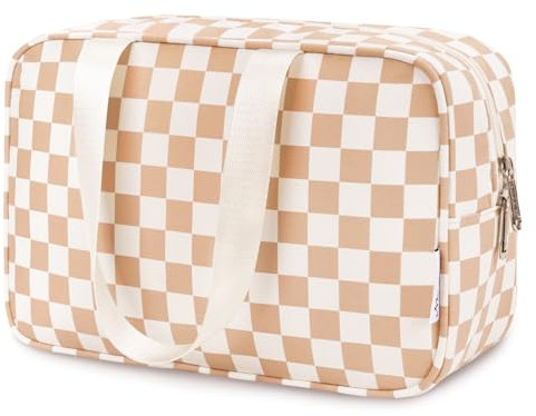Narwey Trousse de Toilette Voyage Grande Trousse Maquillage Organisateur Accessoires Sac de Toilette Trousse Toilette Hommes Femmes (Motif Damier Clair)