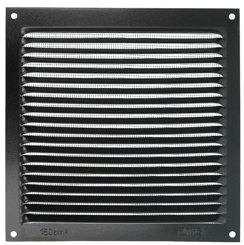 Amig - Griglia Quadrata in Alluminio con Zanzariera | Griglie di Ventilazione per Uscita d'Aria | Ideale per Soffitto di Cucina e Bagno | Dimensioni 170 x 170 mm | Colore Nero