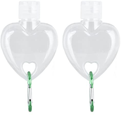 2Set 50 ml transparente tragbare Reiseflaschen, nachfüllbare Reiseflasche mit Schlüsselanhänger-Klappverschluss, auslaufsicherer transparenter Kunststoff-Quetschbehälter für (Flip heart-shaped model)