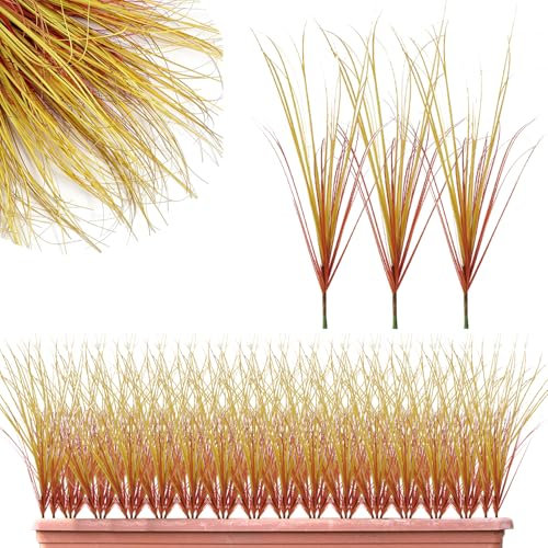 RHQFDM 12 Stücke Künstliche Herbst Pflanzen Deko Wie Echt,UV-Beständige Künstliche Balkonpflanzen,52cm Goldener Herbst Plastik Outdoor Künstliche Gräser für Garten Balkon Blumenkasten Deko