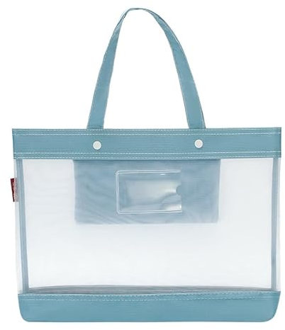 Netztasche mit Reißverschluss, 40 x 27,9 cm, große Doppeltasche mit Griff, A4-Größe, faltbare Dokumentenaufbewahrung für Puzzle-Projekte, Kreuzstich/Reisen/Büro (blaugrau)
