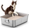 Stainless Steel Cat Litter Tray with Handle & Scoop, Litter Box for Large and Small Cats, High Sided Metal Litter Tray, Toilet for Cat Kitten and Rabbit, Non-Stick, Odor-Free, Easy to Clean