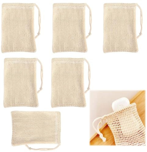 VEGCOO 6 Pcs Filet Savon Solide, Sac à Savon en Filet Naturel, Pochette Réutilisable pour Douche, Bain 14cm x 9cm