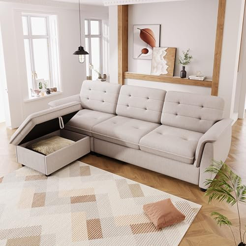 A ALFRESCOOL Ecksofa, L-förmig, mit Fußstütze mit Ottoman Aufbewahrung, Garnitur Cremefarben