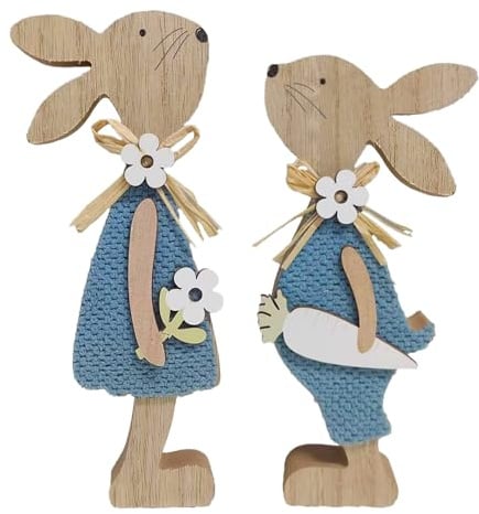 2 Stück Osterhasen Deko zum Hinstellen,Ostern Hase Aufsteller,Osterhase Holz Mit Blumen, für Weihnachten,Valentinstag Osterhaseparty Dekoration Indoor Home Decor
