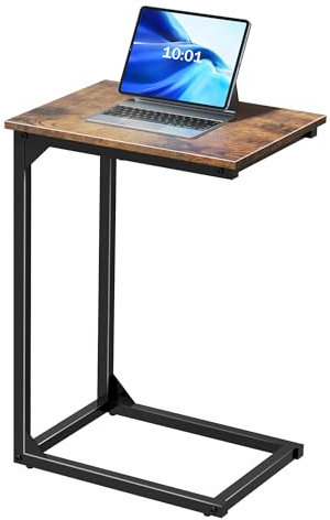 LAKEMID C-Shaped Side Table, C-Table for Sofa, Couch Table with Metal Frame, Large Surface Sofa Table for Living Room(Brown)