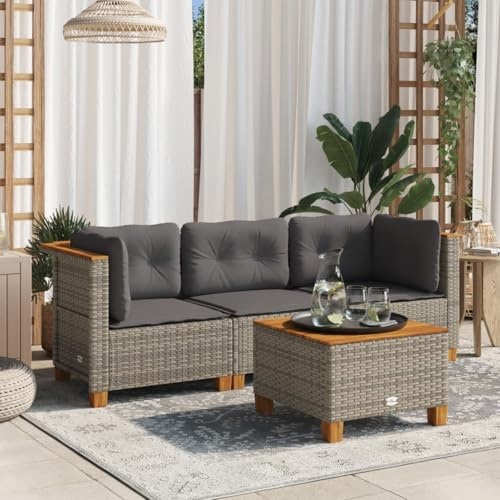 Emmtore Gartensofa mit Kissen 3-Sitzer Grau Poly Rattan Without Carving