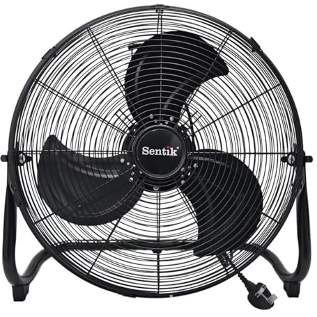 Sentik® Floor Fan - 18 Inch 3 Speed High Velocity, 130° Tilt, Free Standing, Premium Chrome Metal, Sturdy & Stable Industrial Floor Fan For Living Room, Bedroom, Gym, Warehouse, Cafe & Office (Black)