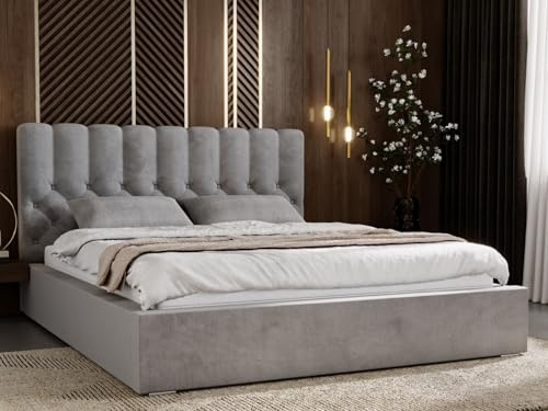 GRAINGOLD Roma Bett 180x200, Polsterbett mit Bettkasten, Polsterbett mit Stauraum, Velour, mit Lattenrost, mit Kopfteil, ohne Matratze (Dunkelgrau, 180x200)
