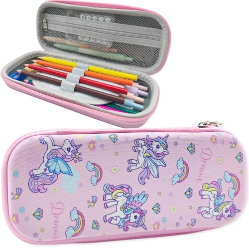 pekifaves Unicorn Federmäppchen mit Fächer, Einhorn Mäppchen Federtasche, Rosa Stiftetasche Schlampermäppchen Reißverschluss Pencil Case Bleistifttasche für Kinder Teenager Mädchen Schule