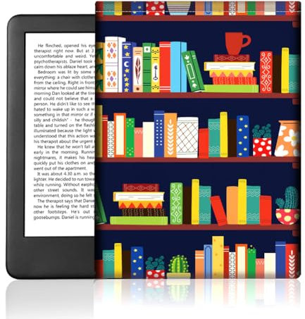 Bücherregal und Bücher EBook Reader Tasche Für 6 E Reader, Bücher E Reader Hülle Mit Druckknopfverschluss wasserdichte Beidseitig Bedruckte E Book Hülle Aus Memory Stoff Zum Schutz des Bildschirms