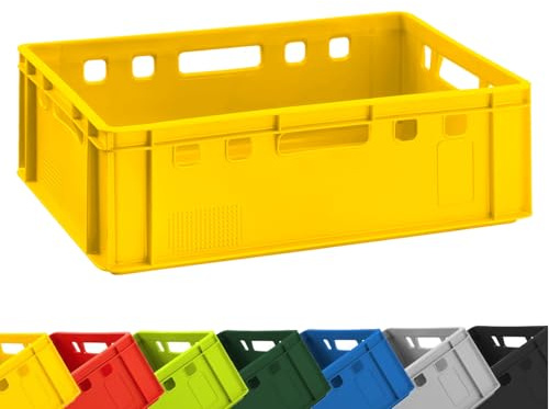Fleischkiste E2 Gelb 60x40x20 cm Eurobox Stapelbar Lagerkiste Robust Profi | BURI Metzgerkiste Made in Germany, lebensmittelecht aus robustem Kunststoff als langlebige Lager- und Transportbox