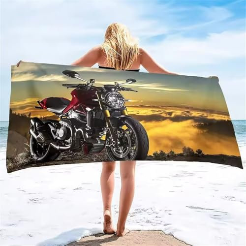 Mikrofaser Strandtuch xxl Motorrad 75x160cm Schnelltrocknend & Sandfreie, Dünn Strandlaken, Strandhandtuch Groß Leicht Beach Towel für Damen Herren, ideal für trandausflüge Schwimmen Reisen Bs10170