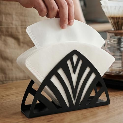 Resama Metal Napkin Holder for Table - Stylish Metal Napkin Holder | with Leaf Texture for Kitchen, Cafe, and Dining Table, Black Countertop Napkin Holders for Home and Picnic