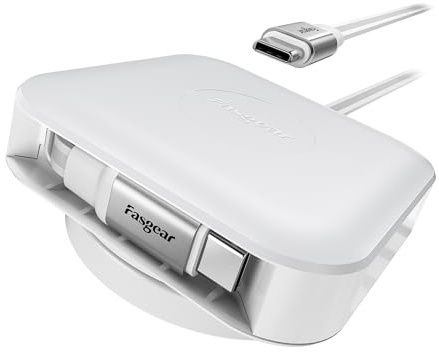 Fasgear Cable USB C retráctil de 60 W, 2 m, extensible por una cara, cable de carga PD/PPS de carga rápida, rotación de 360° en mesa, diseño compacto USB C 2.0, cable de carga para i-Phone16/17 Pro