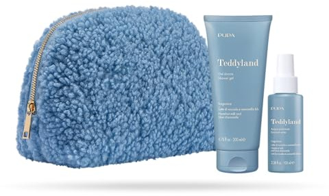 Pupa Gel Doccia e Acqua Profumata al Latte di Nocciola e Camomilla Blu Linea Teddyland, Idea Regalo - Kit con Pochette Teddy (Latte di Nocciola e Camomilla Blu Gel Doccia 200ml, Acqua Profumata 100ml)