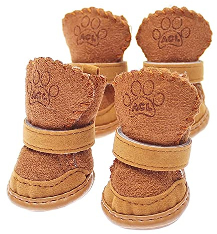 Hundeschuhe Pfotenschutz,Hundeschuhe Kleine Hunde,Plüsch Hundestiefel,Hundeschuhe Winter,Hund Schneestiefel,Hunde Schuhe Anti Rutsch,Schneestiefel für Haustiere für kleine,Sport im Freien (Braun 1)