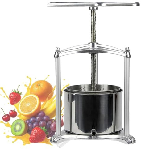 Oiyekntd Manuelle Obst- und Weinpresse aus Edelstahl, 6 l / 1,59 gal, manueller Entsafter, Apfel-, Trauben-, Gemüse-, Honig- und Olivenölpresse, Frucht- und Ciderpresse