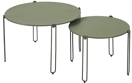 Oviala Lot de 2 Tables Basses gigognes de Jardin Vert Kaki