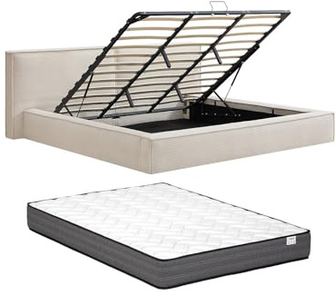 Vente-unique - Bett mit Bettkasten 2 Taveso - Samt - beige