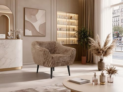 MKS MEBLE Sofa PIRS 1-Sitzer - Skandinavisches Design Couch, Gesteppte Polsterung, Wellenfederung, bequemes Polstersofa für Wohnzimmer - Schwarze Beine, Braun Cord